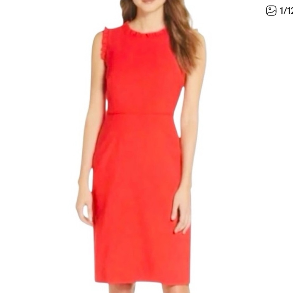 Women’s JCrew J Crew 4 Tall 4T Neon Papaya Ruffle Sheath Dress Red Sleeveless